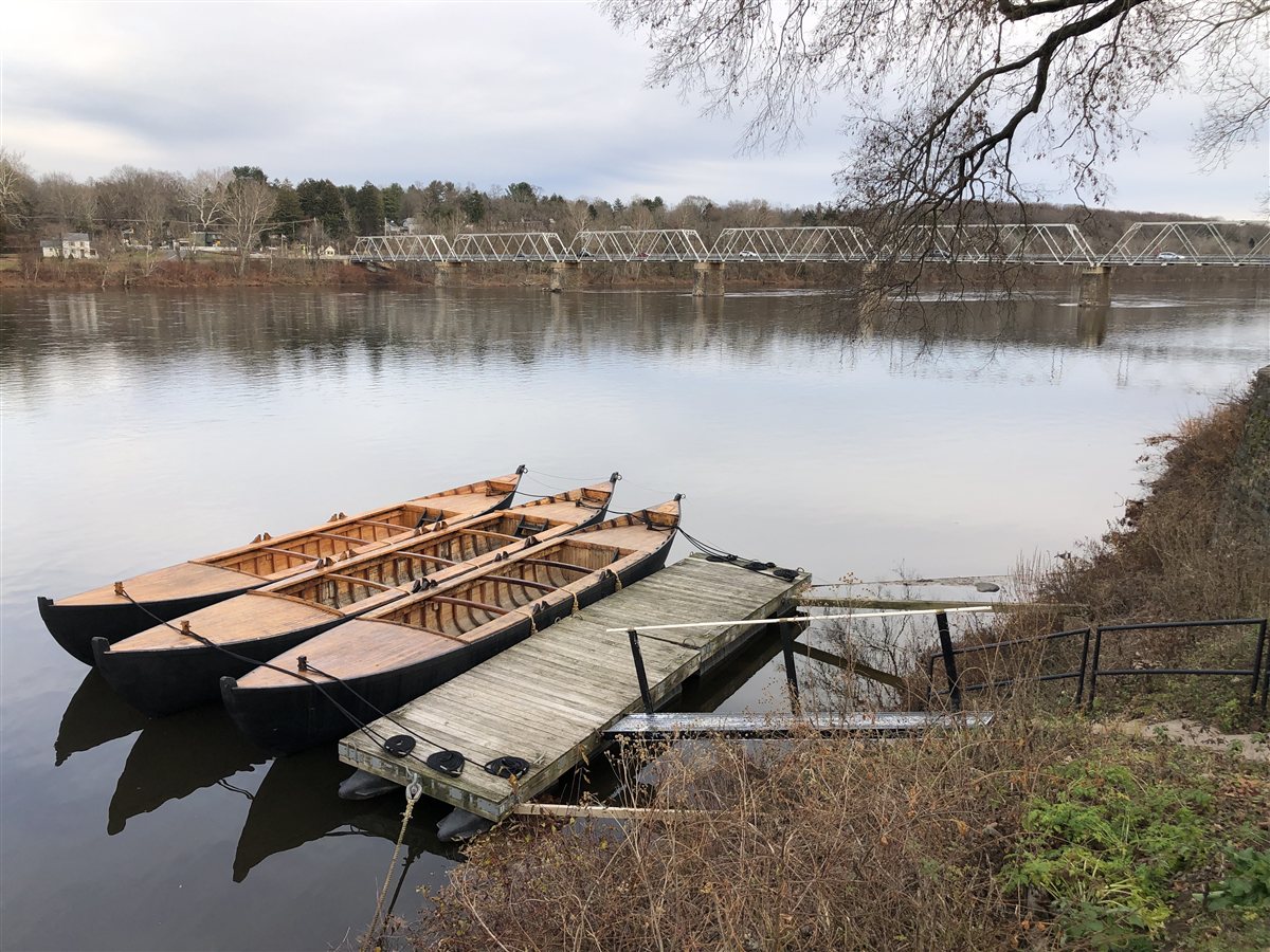 Durham Boats at Washington Crossing Historic Park with bridge in background